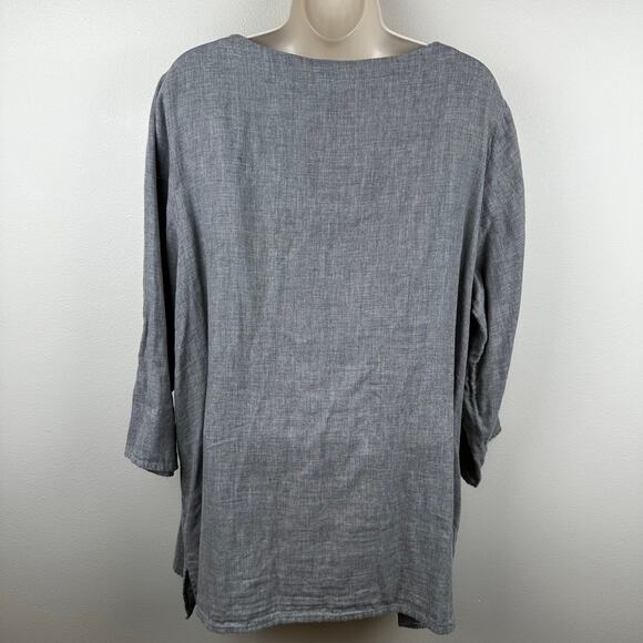 J. Jill Pure Jill Tunic Top Blouse Cotton Button Front Gray Large Lagenlook - Picture 5 of 10